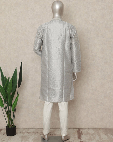 Silver Banarsi Silk Men's Kurta Pajama - D29281