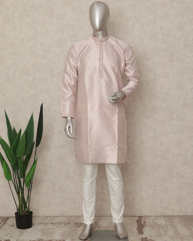 Pink Banarsi Silk Men's Kurta Pajama - D29280