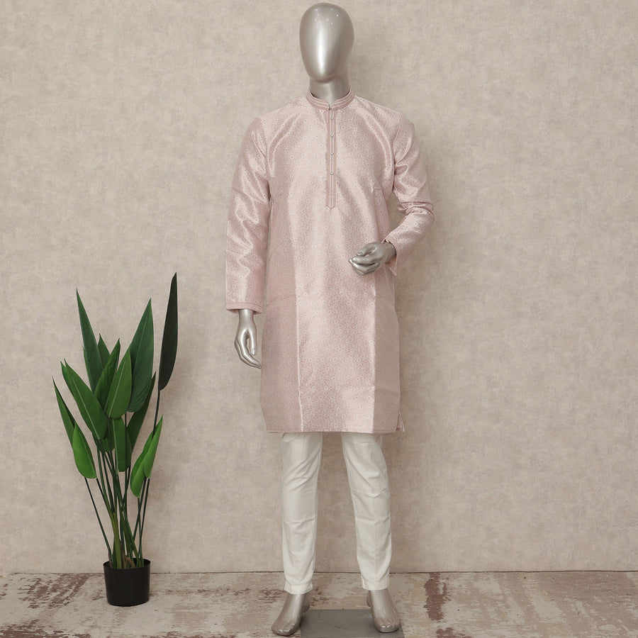 Pink Banarsi Silk Men's Kurta Pajama - D29280
