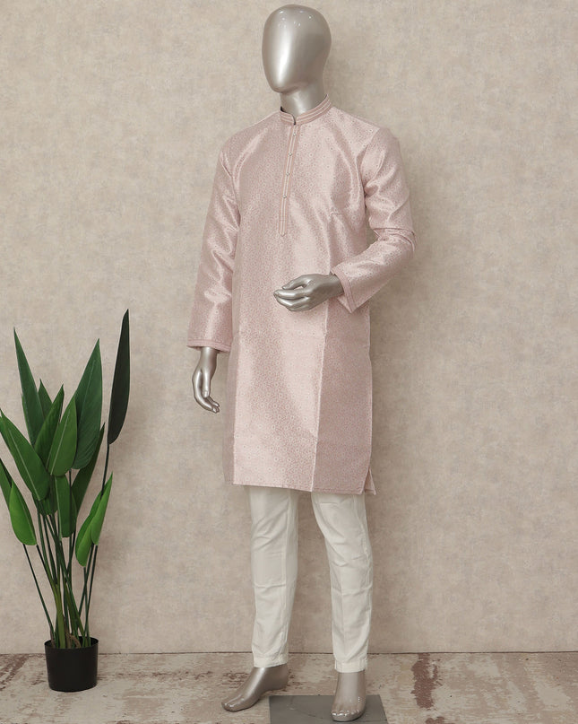 Pink Banarsi Silk Men's Kurta Pajama - D29280