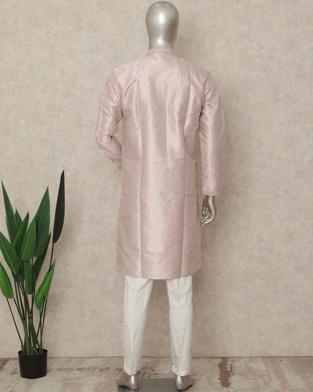 Pink Banarsi Silk Men's Kurta Pajama - D29280