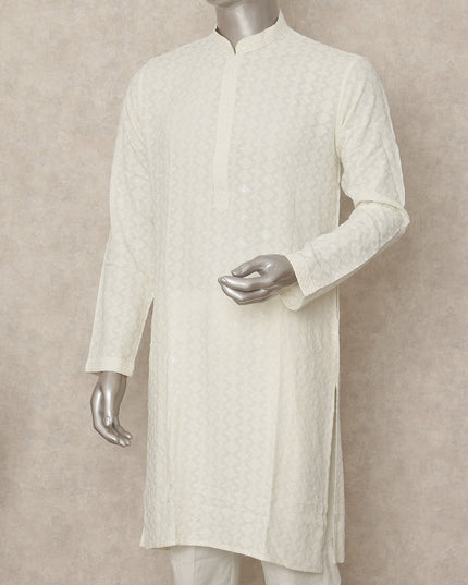 White Cotton Men's Kurta Pajama - D29286