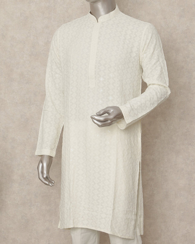 White Cotton Men's Kurta Pajama - D29286