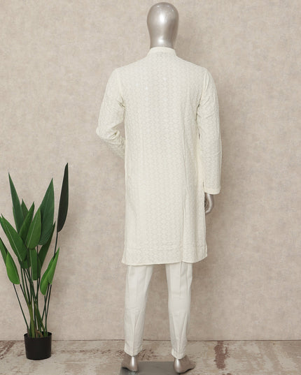 White Cotton Men's Kurta Pajama - D29286