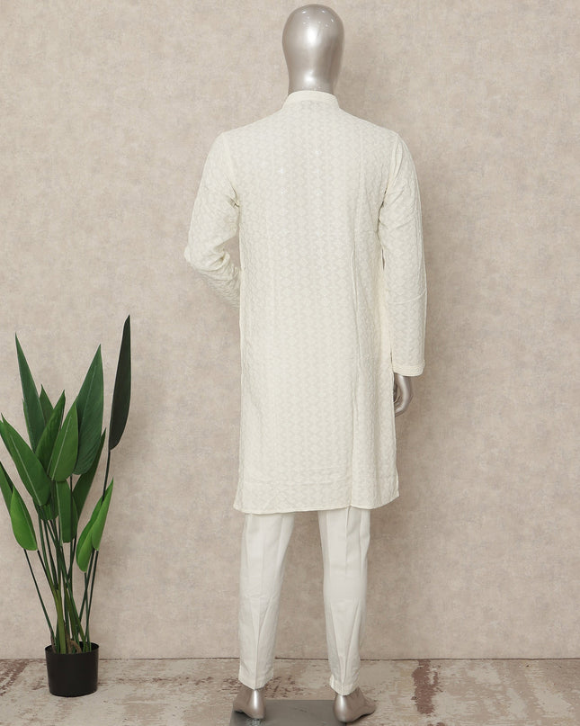 White Cotton Men's Kurta Pajama - D29286