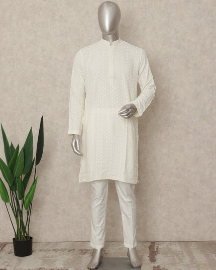 White Cotton Men's Kurta Pajama - D29287
