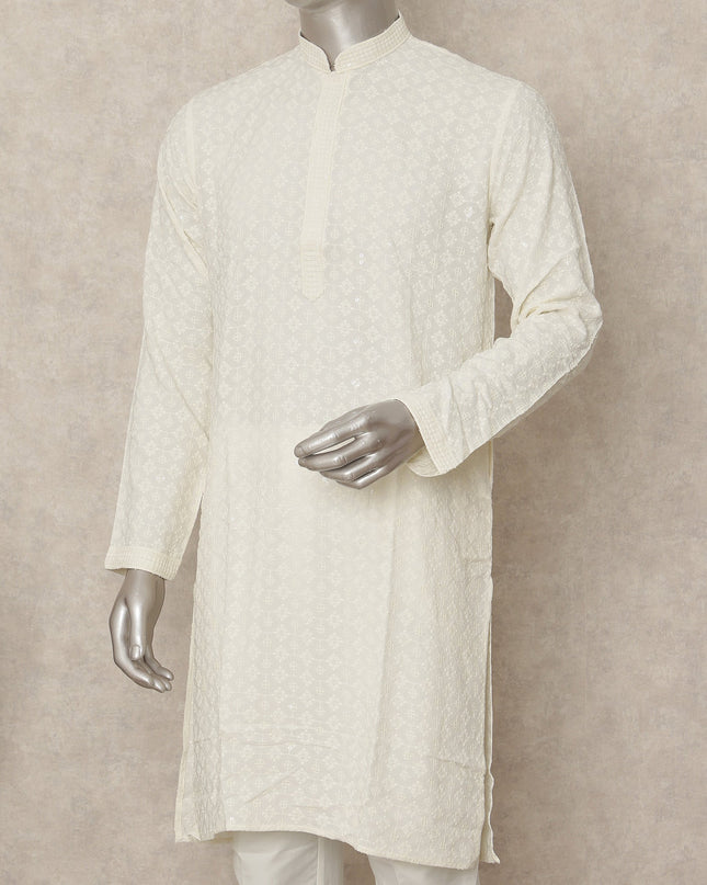 White Cotton Men's Kurta Pajama - D29287