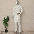 Pearl White Brocade Kurta Pyjama Set for Men