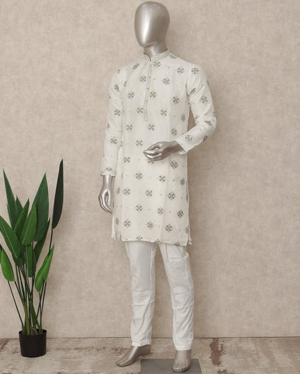 Pearl White Brocade Kurta Pyjama Set for Men