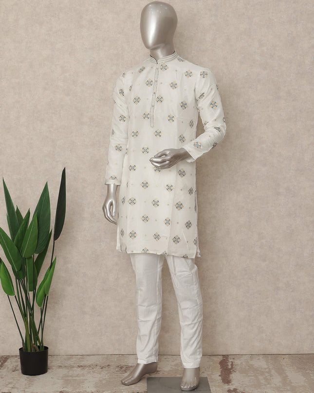 Pearl White Brocade Kurta Pyjama Set for Men