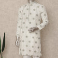 Pearl White Brocade Kurta Pyjama Set for Men