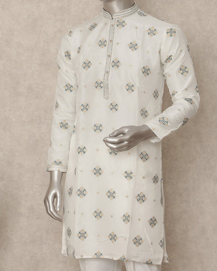 Pearl White Brocade Kurta Pyjama Set for Men
