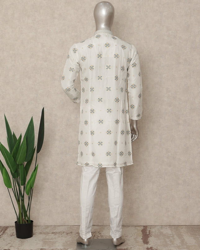 Pearl White Brocade Kurta Pyjama Set for Men