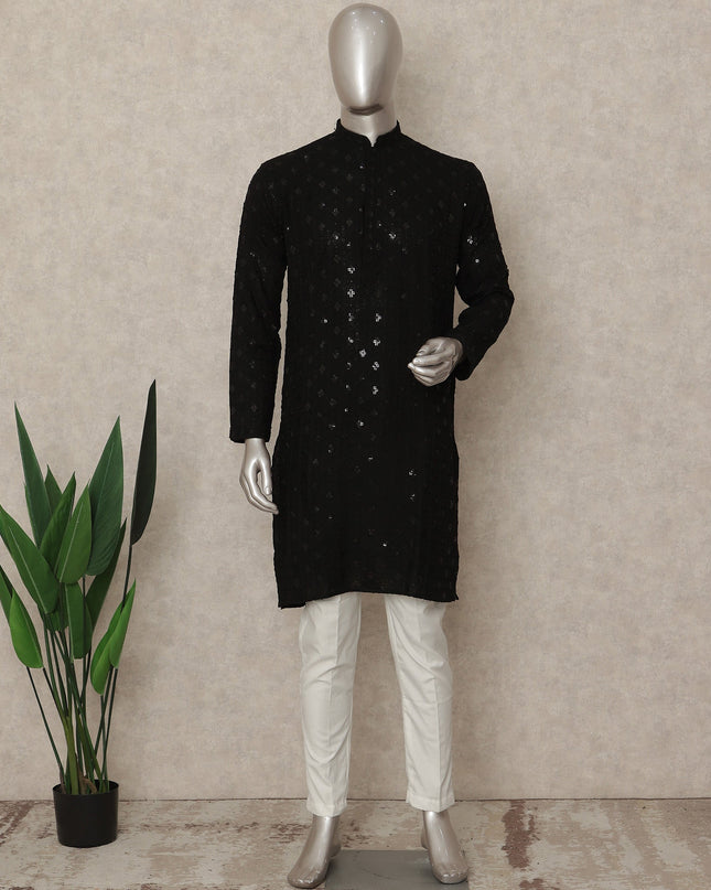 Black Cotton Men's Kurta Pajama - D29291