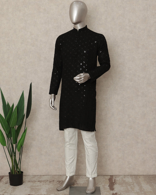 Black Cotton Men's Kurta Pajama - D29291