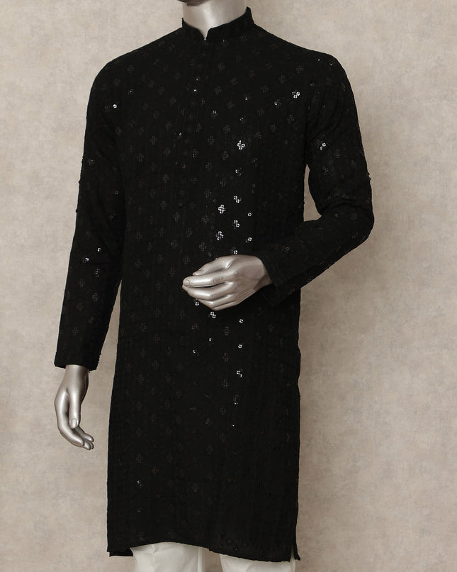 Black Cotton Men's Kurta Pajama - D29291