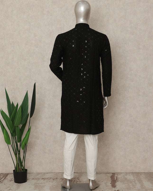 Black Cotton Men's Kurta Pajama - D29291
