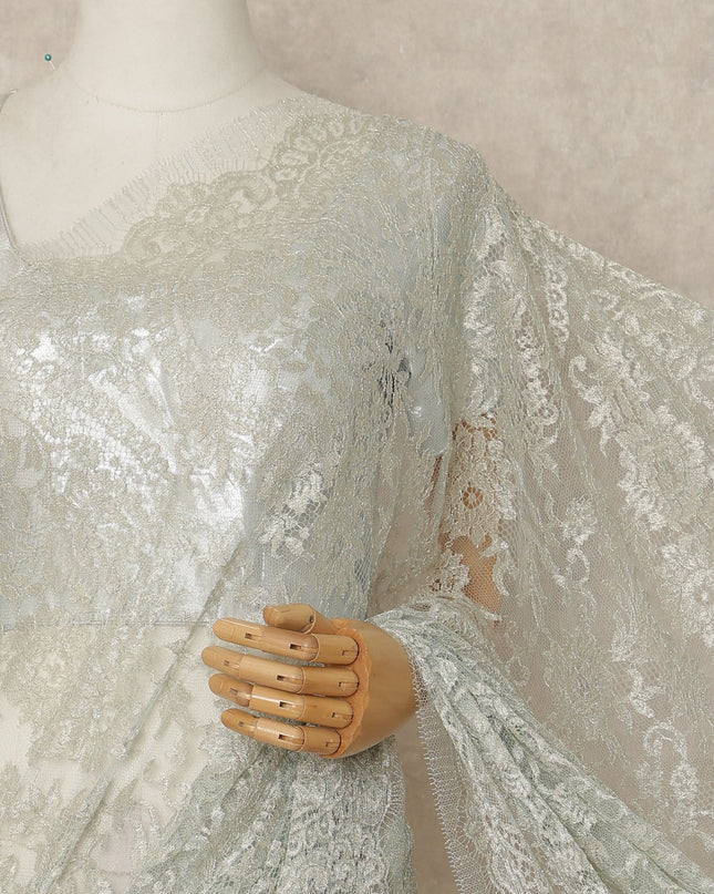 Mint Green Metallic French Chantilly Saree Lace Elegant Floral Net Design 5.5 Mtrs Length 110 Cms Width Premium Soft Sheer Fabric France Origin-D28913 Regal Fabrics