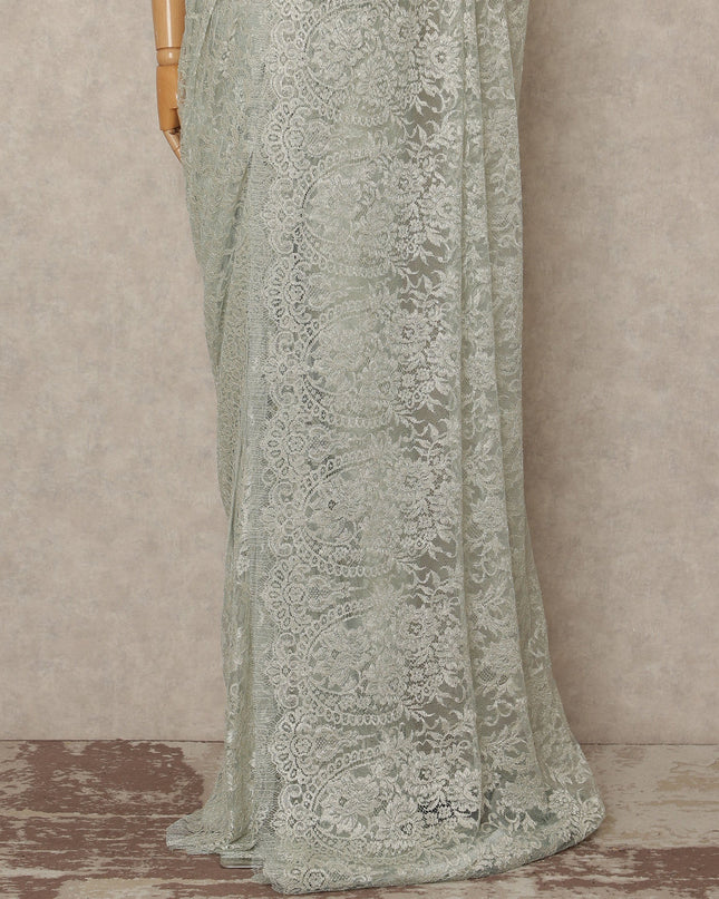 Mint Green Metallic French Chantilly Saree Lace Elegant Floral Net Design 5.5 Mtrs Length 110 Cms Width Premium Soft Sheer Fabric France Origin-D28913 Regal Fabrics