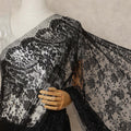 Black Metallic French Chantilly Saree Lace Elegant Floral Net Design 5.5 Mtrs Length 110 Cms Width Premium Soft Sheer Fabric France Origin-D28904 Regal Fabrics