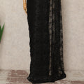 Black Metallic French Chantilly Saree Lace Elegant Floral Net Design 5.5 Mtrs Length 110 Cms Width Premium Soft Sheer Fabric France Origin-D28904 Regal Fabrics