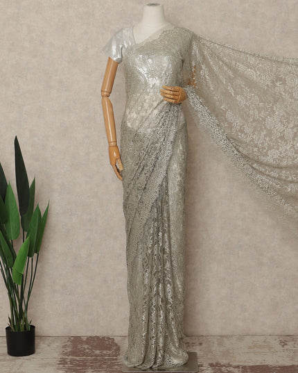 Champagne Gold Metallic French Chantilly Saree Lace Elegant Floral Net Design 5.5 Mtrs Length 110 Cms Width Premium Soft Sheer Fabric France Origin-D28909 Regal Fabrics