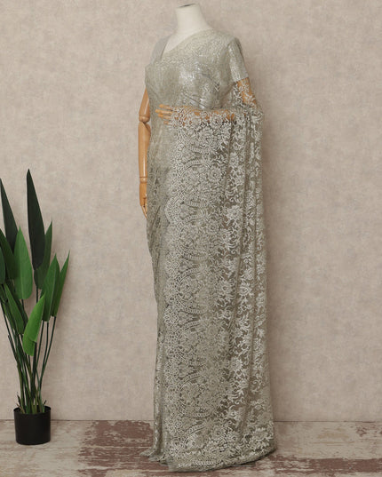 Champagne Gold Metallic French Chantilly Saree Lace Elegant Floral Net Design 5.5 Mtrs Length 110 Cms Width Premium Soft Sheer Fabric France Origin-D28909 Regal Fabrics