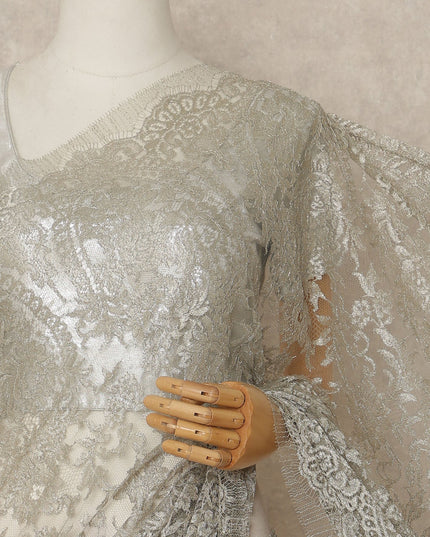Champagne Gold Metallic French Chantilly Saree Lace Elegant Floral Net Design 5.5 Mtrs Length 110 Cms Width Premium Soft Sheer Fabric France Origin-D28909 Regal Fabrics