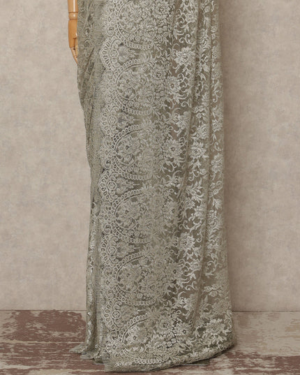 Champagne Gold Metallic French Chantilly Saree Lace Elegant Floral Net Design 5.5 Mtrs Length 110 Cms Width Premium Soft Sheer Fabric France Origin-D28909 Regal Fabrics