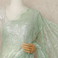 Mint Green Metallic French Chantilly Saree Lace Elegant Floral Net Design 5.5 Mtrs Length 110 Cms Width Premium Soft Sheer Fabric France Origin-D28905 Regal Fabrics