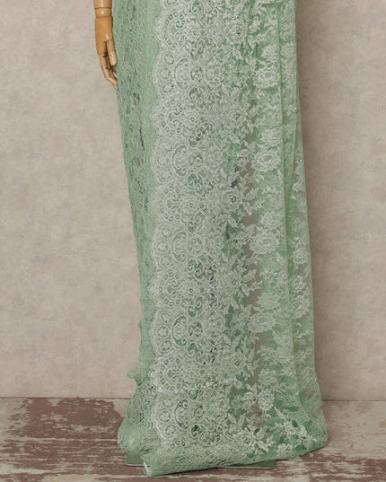 Mint Green Metallic French Chantilly Saree Lace Elegant Floral Net Design 5.5 Mtrs Length 110 Cms Width Premium Soft Sheer Fabric France Origin-D28905 Regal Fabrics