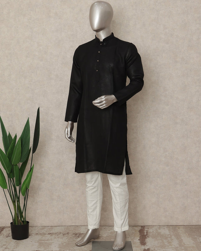 Black Cotton Men's Kurta Pajama - D29288