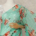 Mint Green Floral Premium Pure Silk Chiffon Saree 5.5 Meters x 110 Cms Width with Stone Work from South Korea Unstitched Blouse Not Included-D28162