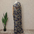 Navy Blue Floral Premium Silk Chiffon Saree 5.5 Meters x 110 Cms Width with Stone Work from South Korea Unstitched Blouse Not Included-D28161