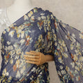 Navy Blue Floral Premium Silk Chiffon Saree 5.5 Meters x 110 Cms Width with Stone Work from South Korea Unstitched Blouse Not Included-D28161