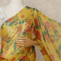 Mustard Yellow Floral Premium Pure Silk Chiffon Saree 5.5 Meters x 110 Cms Width with Stone Work from South Korea Unstitched Blouse Not Included-D28165