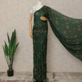 Emerald Green Floral Premium Pure Silk Chiffon Saree 5.5 Meters x 110 Cms Width with Stone Work from South Korea Unstitched Blouse Not Included-D28166