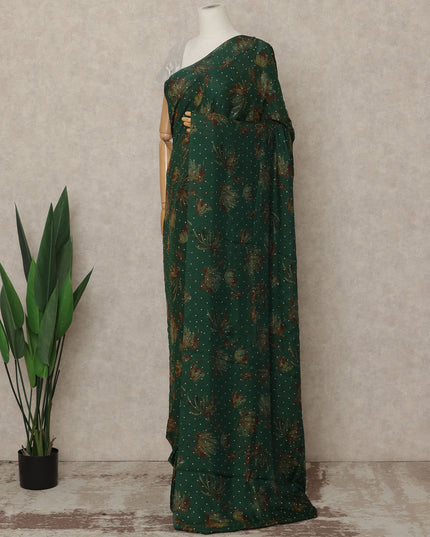 Emerald Green Floral Premium Pure Silk Chiffon Saree 5.5 Meters x 110 Cms Width with Stone Work from South Korea Unstitched Blouse Not Included-D28166