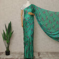 Emerald Green Floral Premium Pure Silk Chiffon Saree 5.5 Meters x 110 Cms Width with Stone Work from South Korea Unstitched Blouse Not Included-D28170