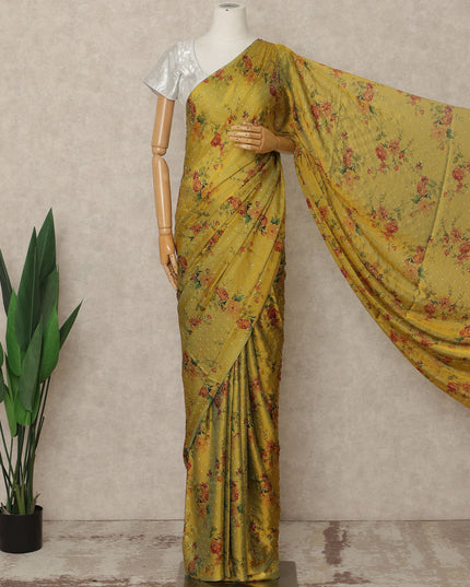 Sunflower Yellow Floral Premium Pure Silk Chiffon Saree 5.5 Meters x 110 Cms Width with Stone Work from South Korea Unstitched Blouse Not Included-D28167