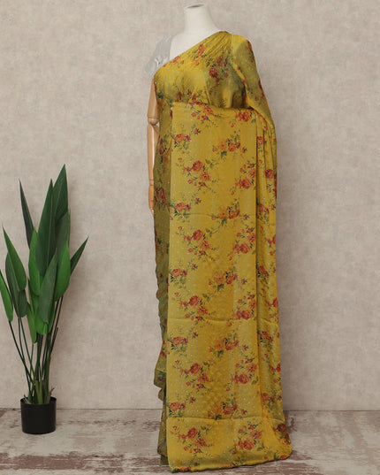Sunflower Yellow Floral Premium Pure Silk Chiffon Saree 5.5 Meters x 110 Cms Width with Stone Work from South Korea Unstitched Blouse Not Included-D28167