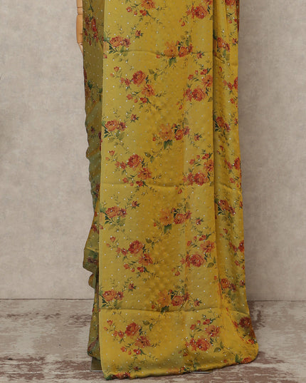 Sunflower Yellow Floral Premium Pure Silk Chiffon Saree 5.5 Meters x 110 Cms Width with Stone Work from South Korea Unstitched Blouse Not Included-D28167
