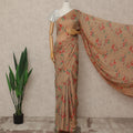 Peach Beige Floral Premium Pure Silk Chiffon Saree 5.5 Meters x 110 Cms Width with Stone Work from South Korea Unstitched Blouse Not Included-D28168