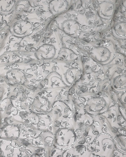 Snow White Bouquet Silk Chiffon Fabric 110cm