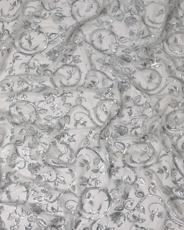 Snow White Bouquet Silk Chiffon Fabric 110cm