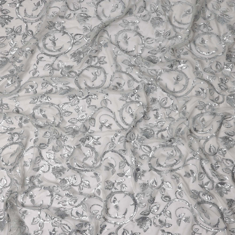 Snow White Bouquet Silk Chiffon Fabric 110cm