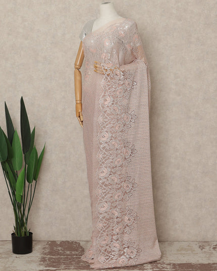 Blush Pink Metallic French Chantilly Saree Lace With Stone Work Elegant Floral Net Design 5.5 Mtrs Length 110 Cms Width Premium Soft Sheer Fabric France Origin-D28923 Regal Fabrics
