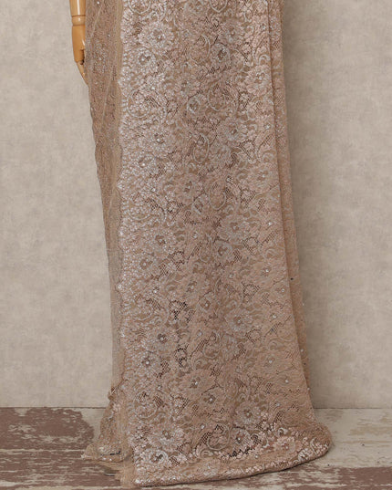 Light Pink Metallic French Chantilly Saree Lace With Stone Work Elegant Floral Net Design 5.5 Mtrs Length 110 Cms Width Premium Soft Sheer Fabric France Origin-D28927 Regal Fabrics