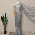 Silver Metallic French Chantilly Saree Lace With Stone Work Elegant Floral Net Design 5.5 Mtrs Length 110 Cms Width Premium Soft Sheer Fabric France Origin-D28921 Regal Fabrics
