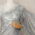 Silver Metallic French Chantilly Saree Lace With Stone Work Elegant Floral Net Design 5.5 Mtrs Length 110 Cms Width Premium Soft Sheer Fabric France Origin-D28921 Regal Fabrics